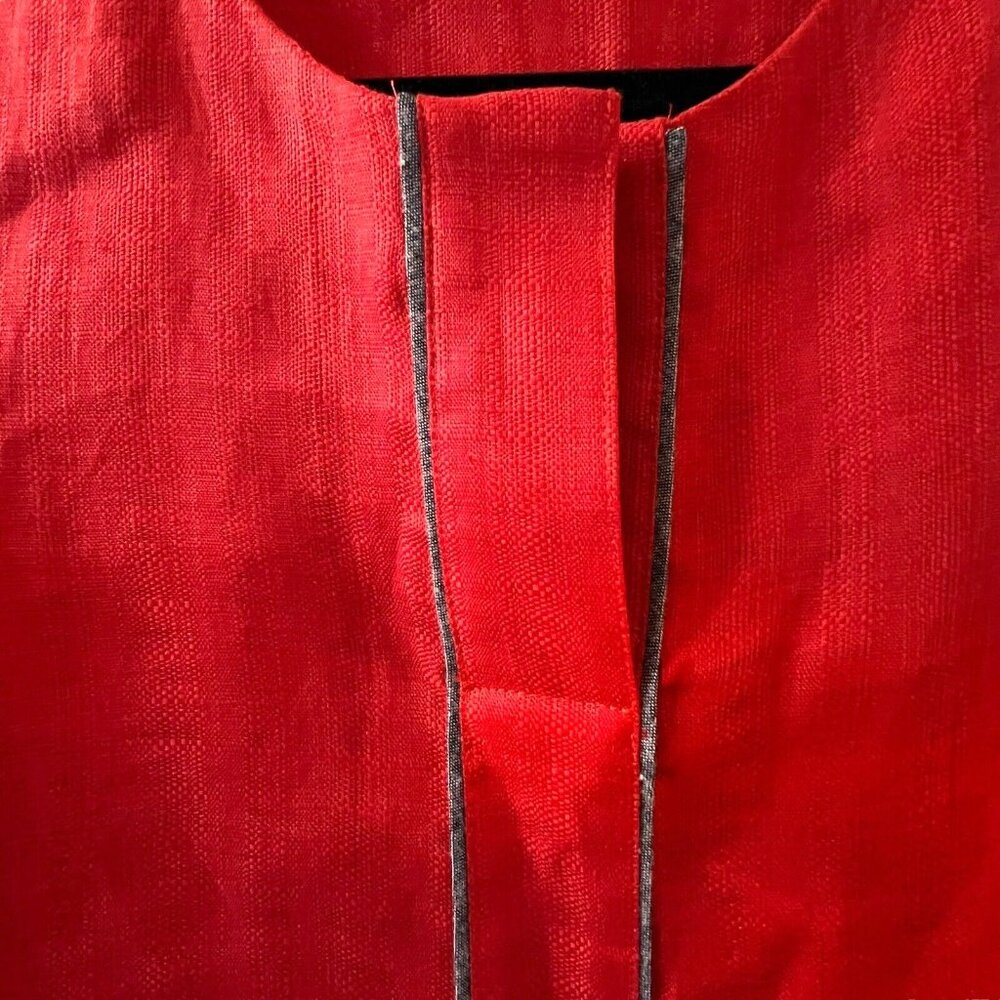 PENDLETON Blouse Womens Petite 8 Red Linen Pullover V Neck Gray Trim 3/4 Sleeve - Picture 2 of 13